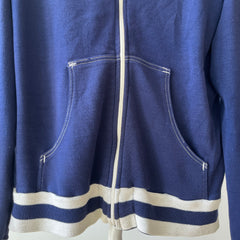 1970s Navy and White Super Soft Zip Warm Up Sweatshirt