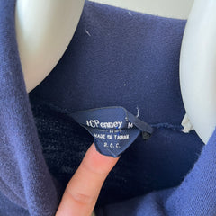 1970s Navy and White Super Soft Zip Warm Up Sweatshirt