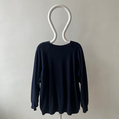 1980s Beat Up and Mended Slouchy Larger Fit Navy Raglan Sweatshirt