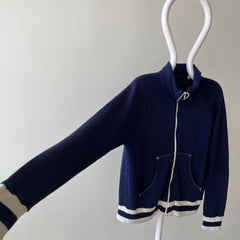 1970s Navy and White Super Soft Zip Warm Up Sweatshirt