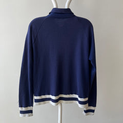 1970s Navy and White Super Soft Zip Warm Up Sweatshirt