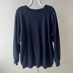 1980s Beat Up and Mended Slouchy Larger Fit Navy Raglan Sweatshirt