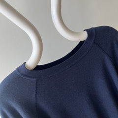 1980s Beat Up and Mended Slouchy Larger Fit Navy Raglan Sweatshirt