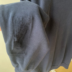 1980s Beat Up and Mended Slouchy Larger Fit Navy Raglan Sweatshirt