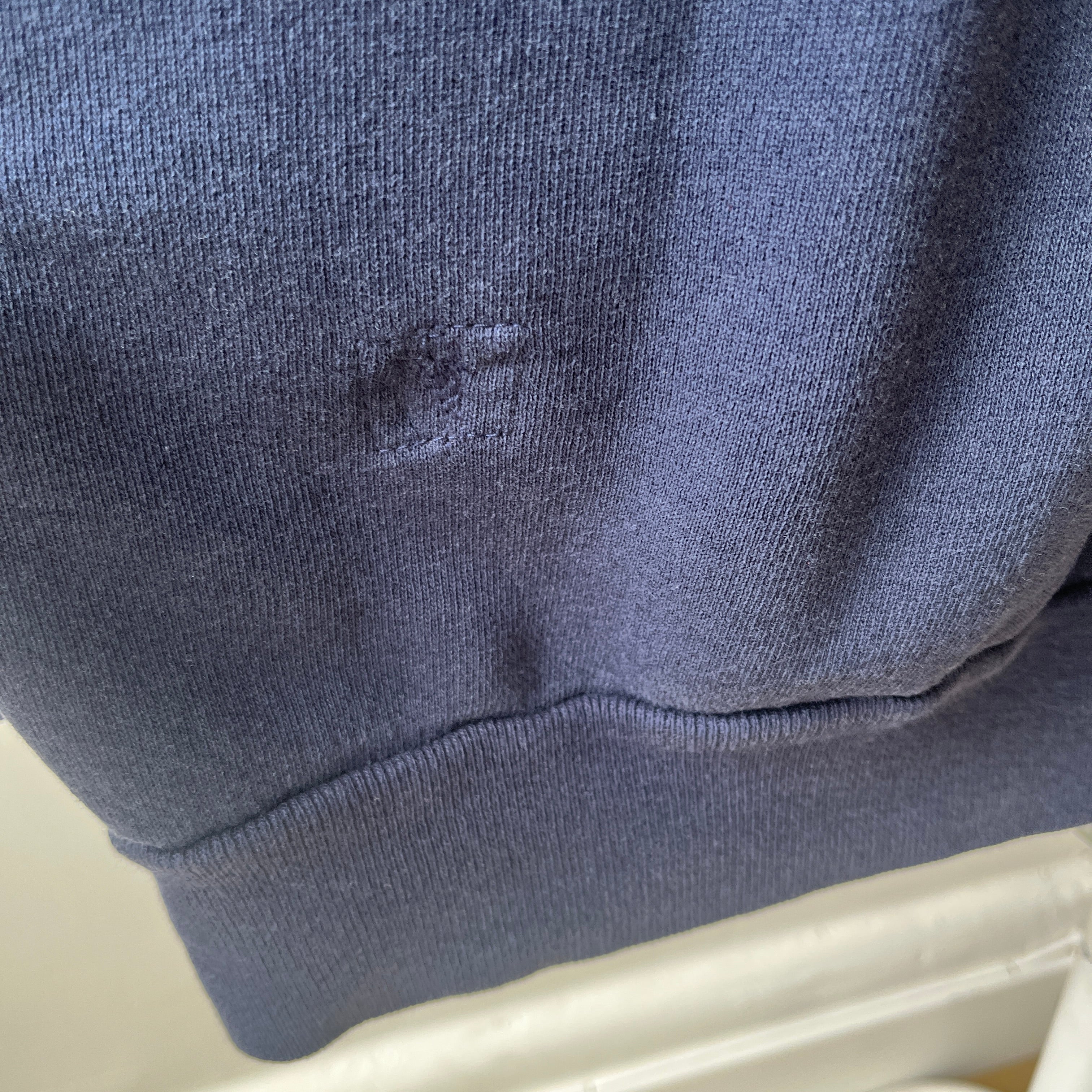 1980s Beat Up and Mended Slouchy Larger Fit Navy Raglan Sweatshirt