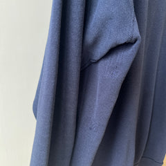 1980s Beat Up and Mended Slouchy Larger Fit Navy Raglan Sweatshirt