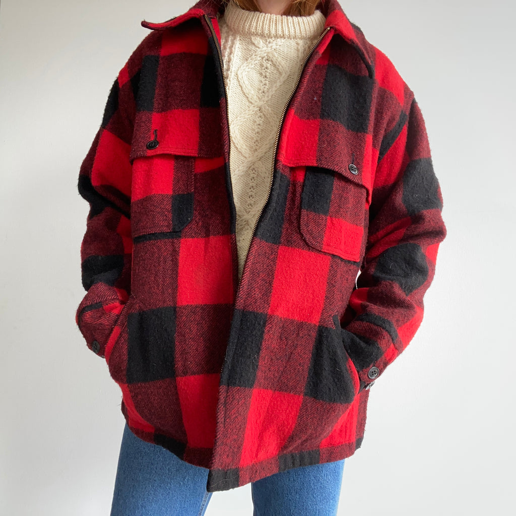 1980s Woolrich Heavy Wool Buffalo Plaid Hunting Coat – Red
