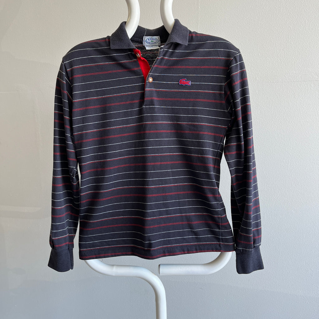 GG - 1980s IZOD Lacoste Long Sleeve Striped Polo Shirt - Smaller