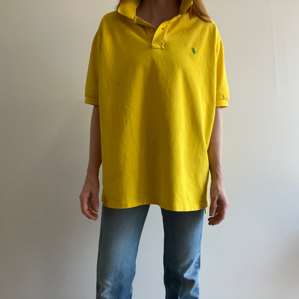 1990s Oversized Vibrant Yellow Polo T-Shirt by Ralph Lauren – Red 