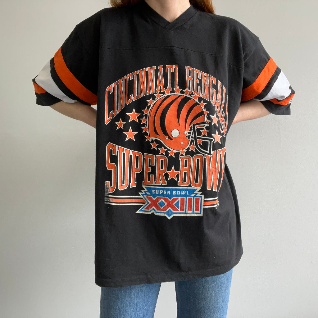 VINTAGE CINCINNATI BENGALS T SHIRT Medium Black Football Super Bowl XXIII  80s