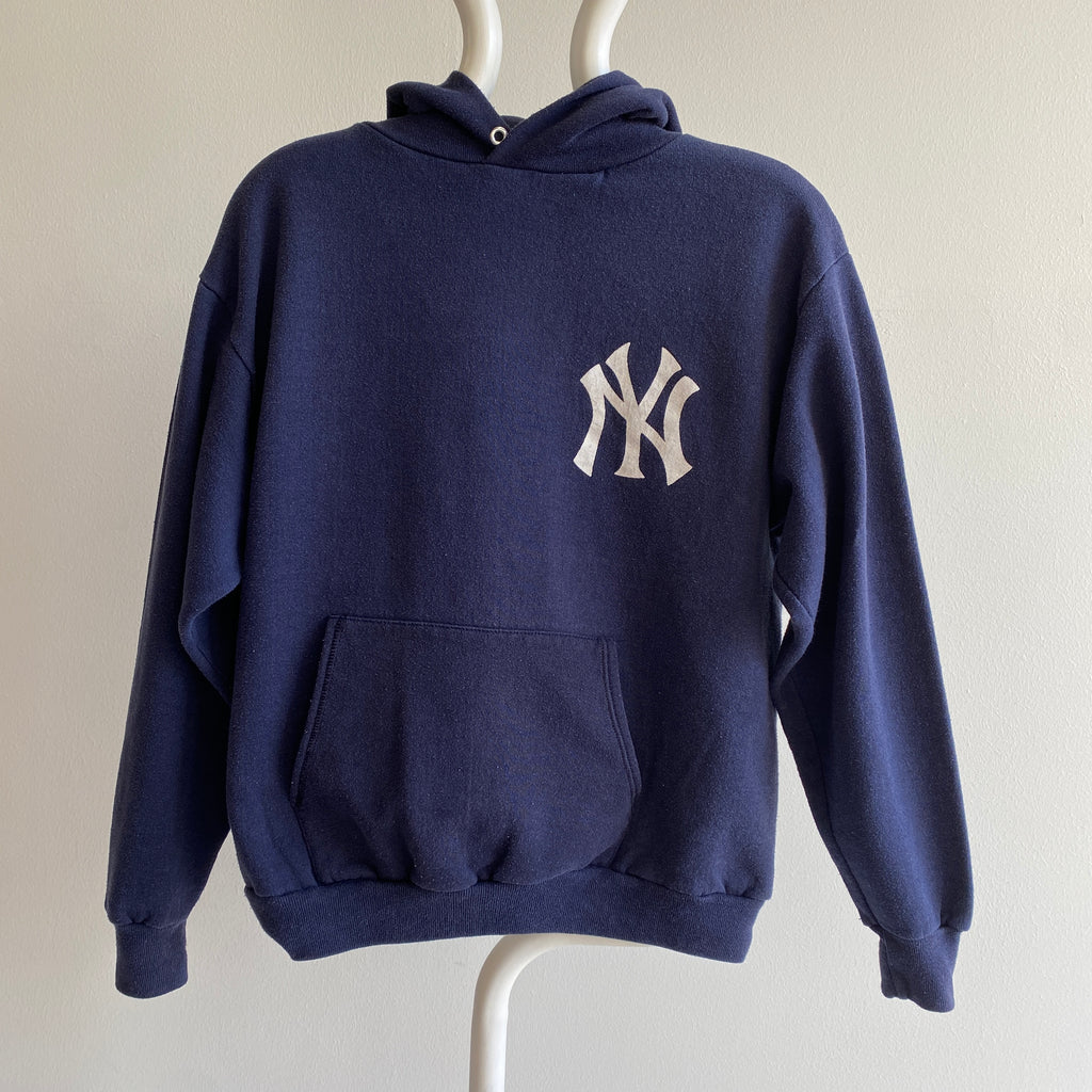 Vintage 90s New York Yankees Hooded Sweatshirt Navy Blue Size 