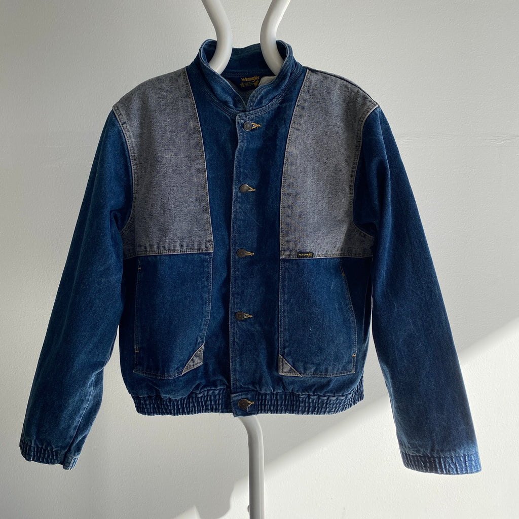 1980s Two Tone Wrangler Nehru Style Denim Jean Jacket