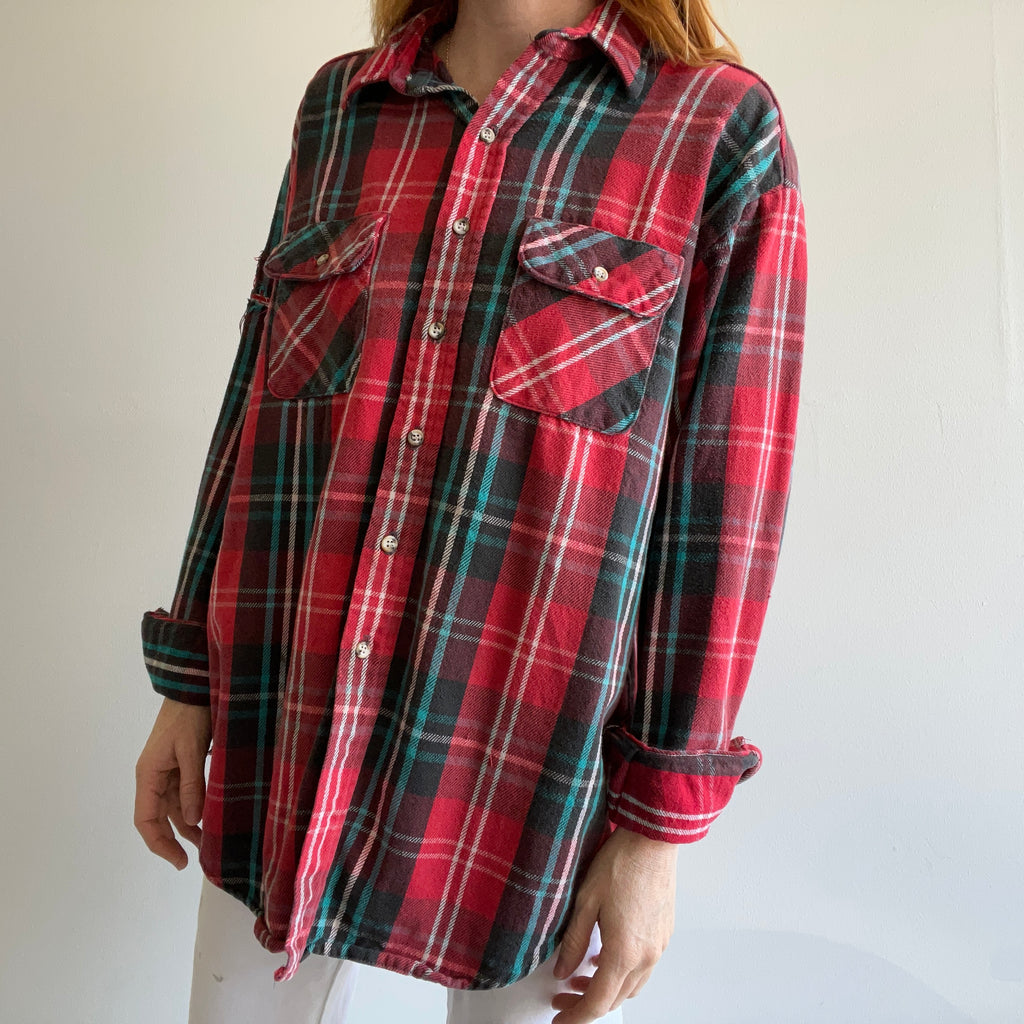 1990s Five Brothers Heavy Weight Cotton Flannel - Red White and