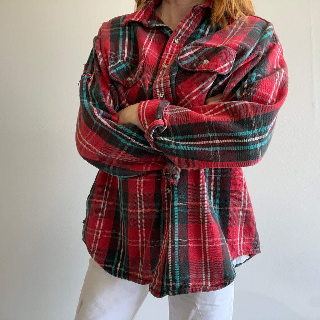 1990s Five Brothers Heavy Weight Cotton Flannel - Red White and