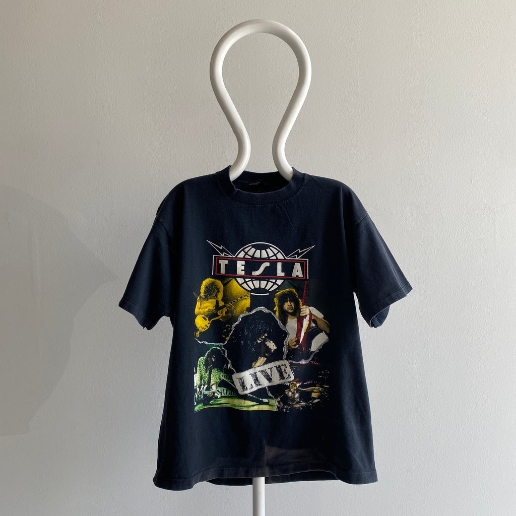 1992 Tesla (the Band) Tour T-Shirt with Bleach Fading - Giant by Tee J –  Red Vintage Co