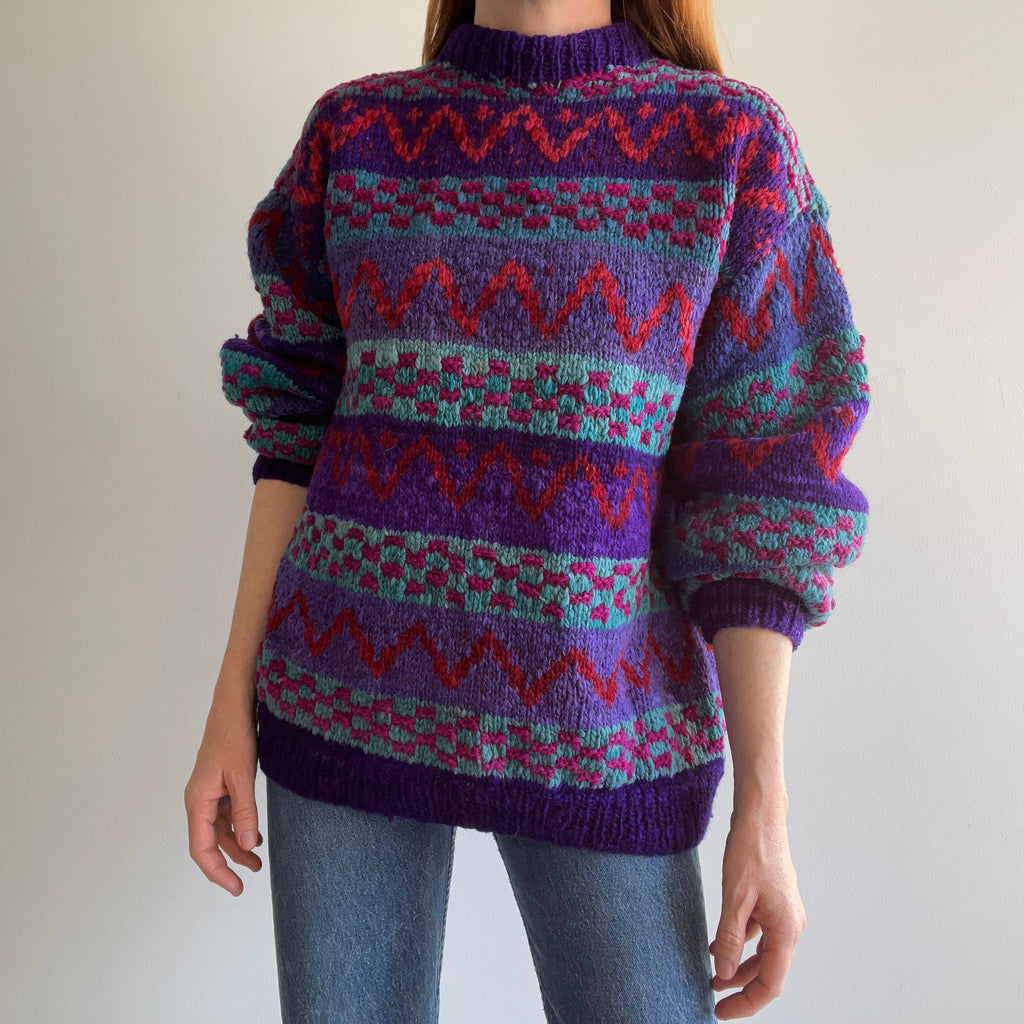 1980s Hand Knit Medium Chunky Knit Sweater - Yes!