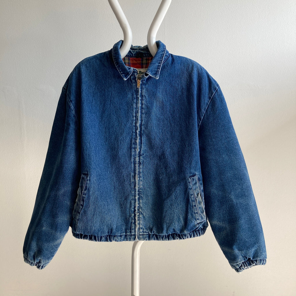 1980s LL Bean Super Soft Flannel Lined Denim Bomber Style Zip Up