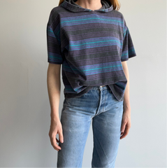 1980s Striped Short Sleeve Hoodie T-Shirt by Quicksilver - YES