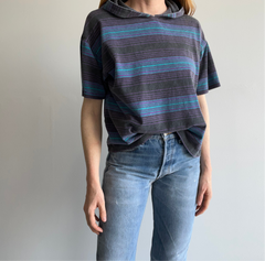 1980s Striped Short Sleeve Hoodie T-Shirt by Quicksilver - YES