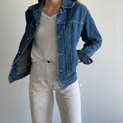 1990s J. Crew Flannel Lined Denim Jacket - True XS