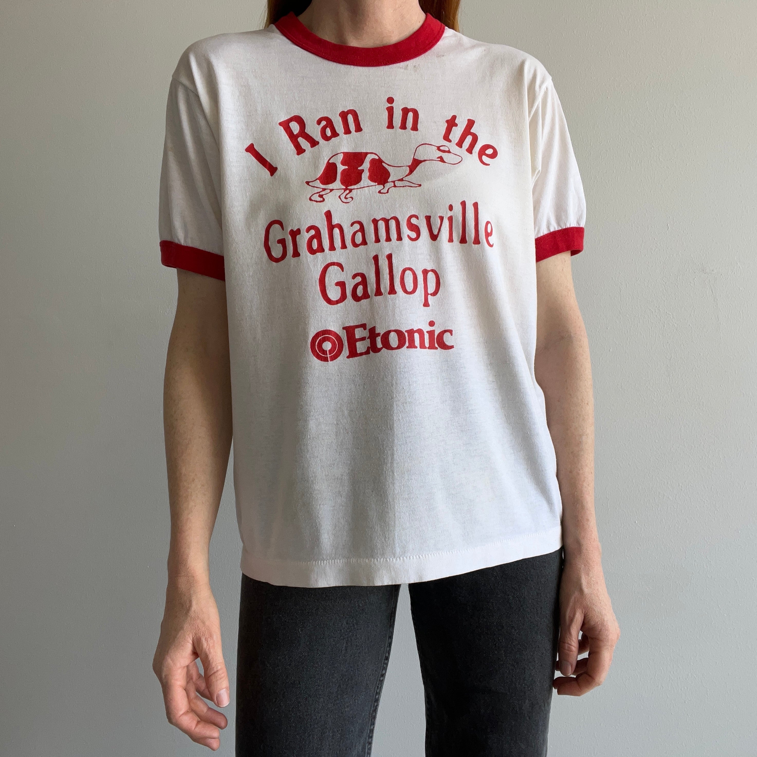 1980s I Ran The Grahamsville Gallop Screen Stars Ring T-Shirt