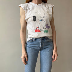 1970s Snoop Dog :) Snoopy DIY Drawn Cut Sleeve USA Made Champion Brand Football Shirt - WOW