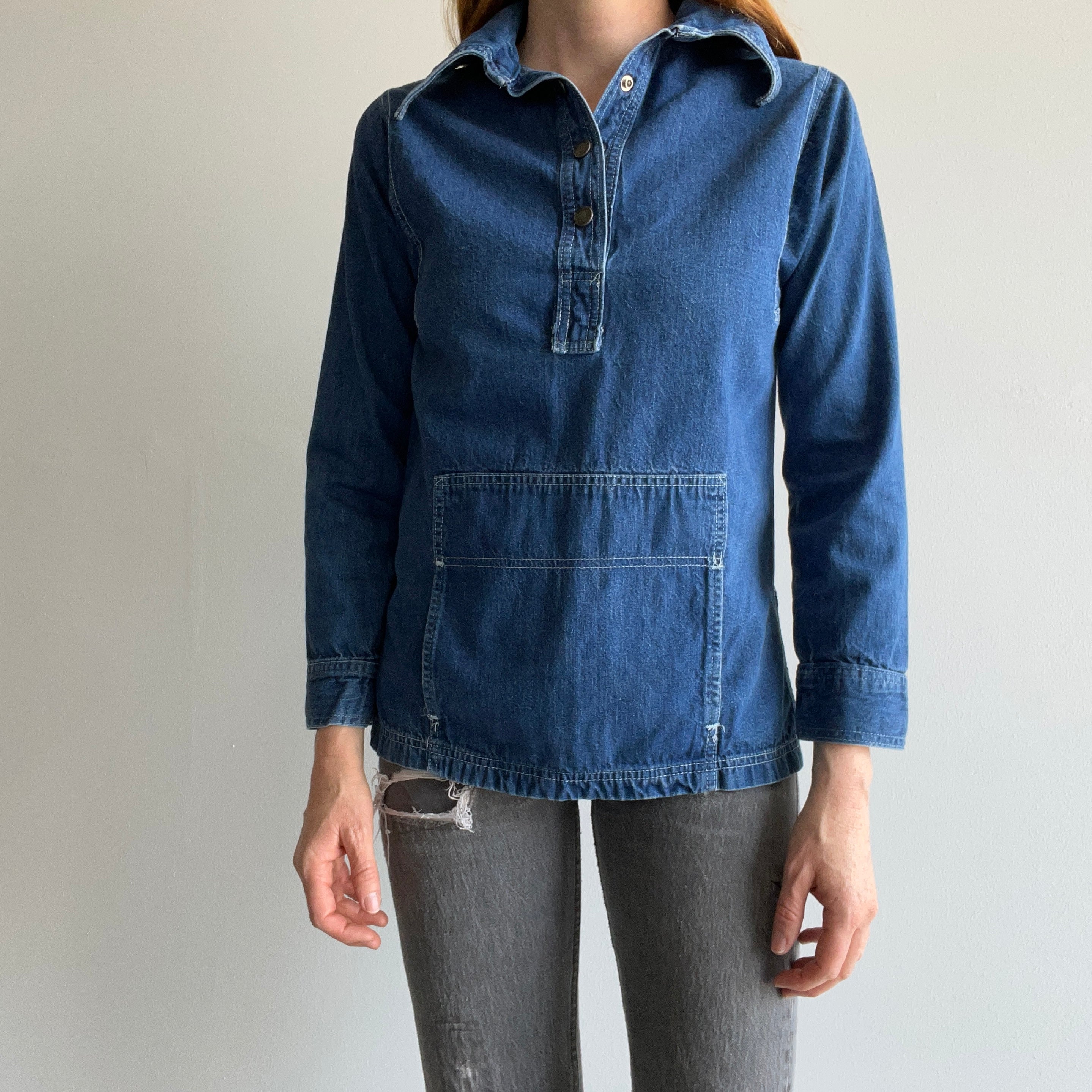 1970s Denim 1/4 Snap Front Collared Jacket/Shirt