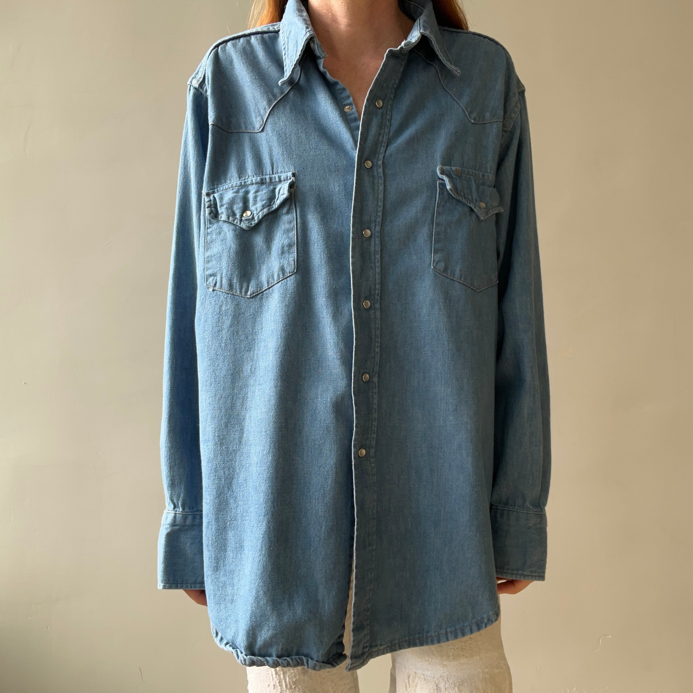 1970s Sears Roebucks Denim Western Button Up/Snap Shirt - !!!!