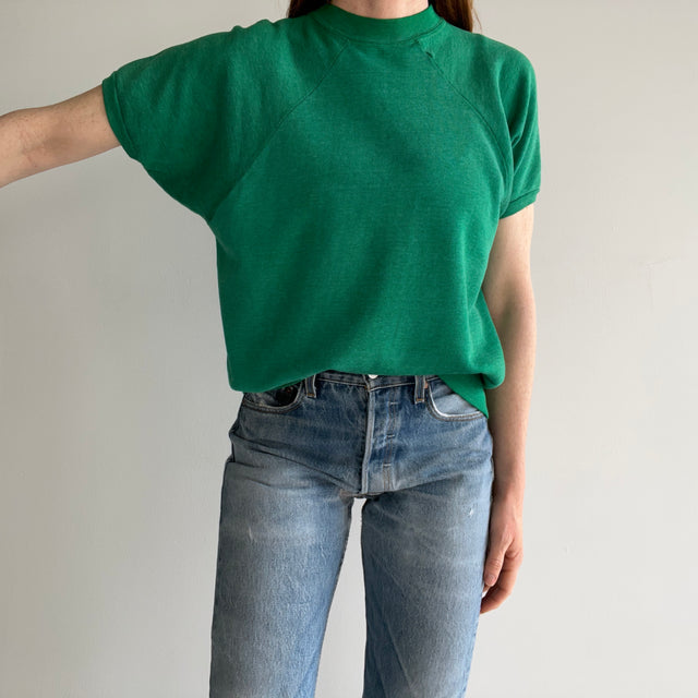 1970s Exceptionally Soft and Worn Faded Green Warm Up
