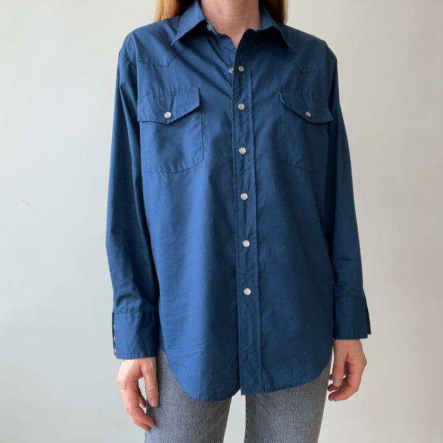 1970's Navy Pearl Snap Western Shirt