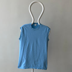 1970s Blank Baby Blue Muscle T-Shirt - Medium Weight