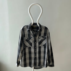 1990s USA Made Osh Kosh Gray and Black Tattered Flannel - Swoon