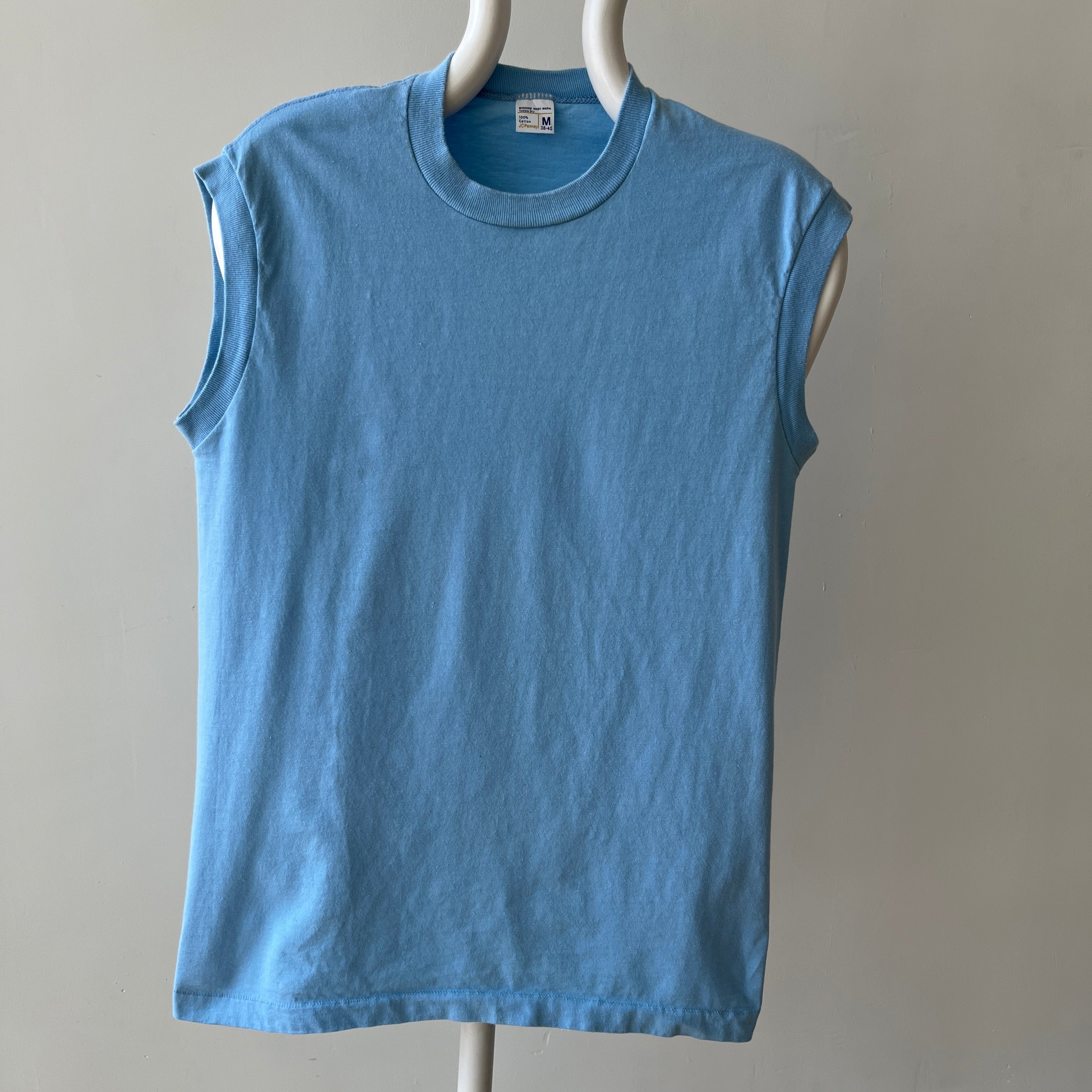1970s Blank Baby Blue Muscle T-Shirt - Medium Weight