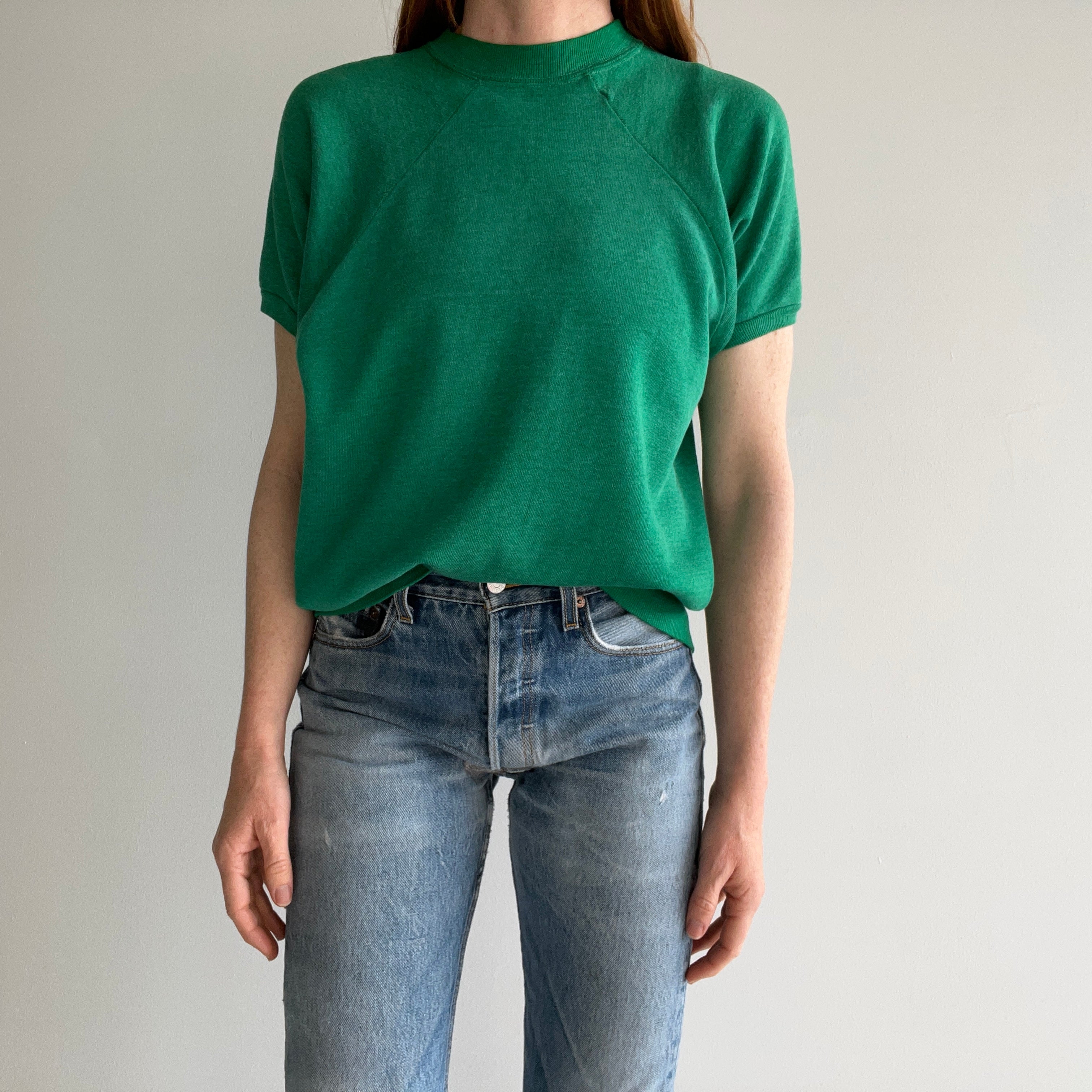 1970s Exceptionally Soft and Worn Faded Green Warm Up