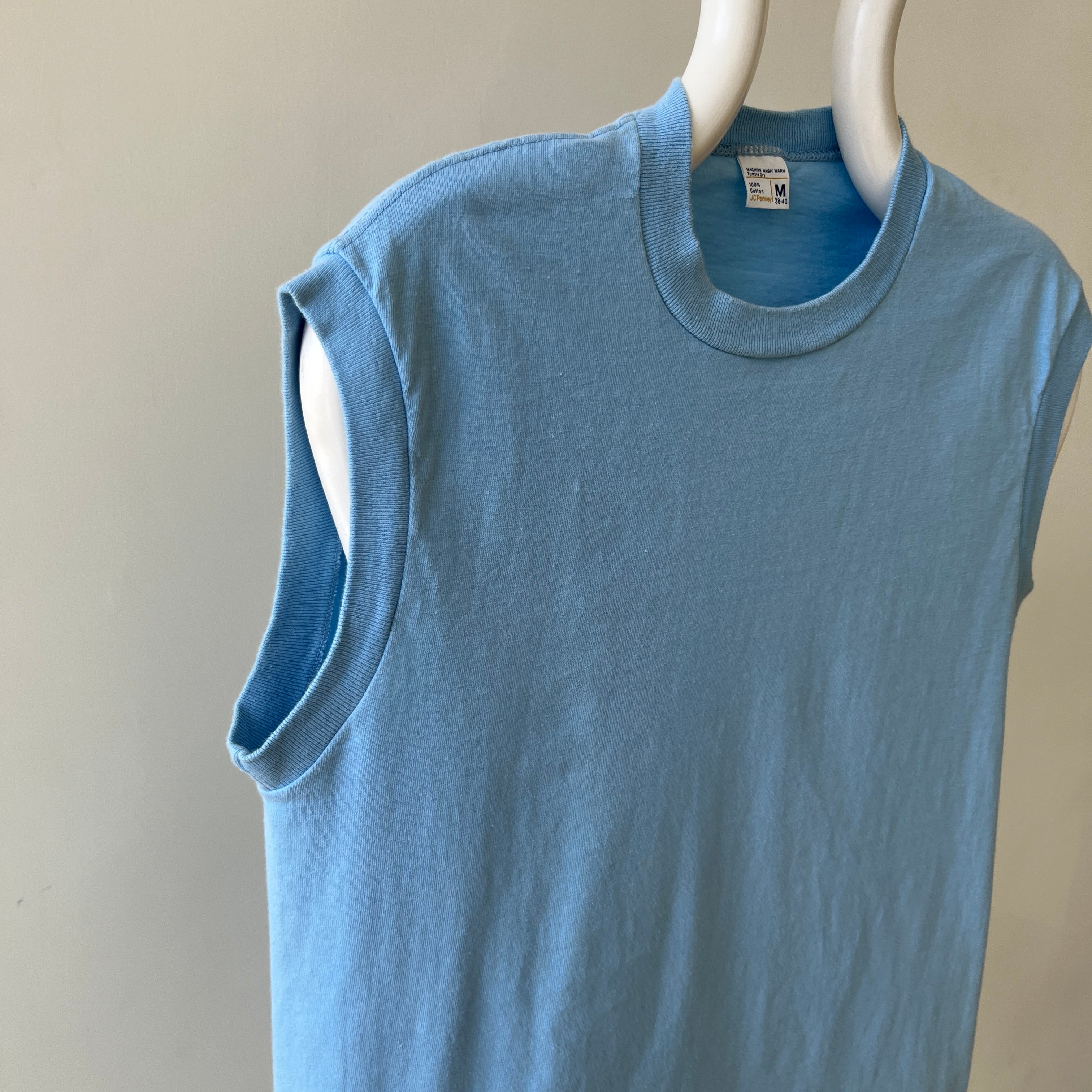 1970s Blank Baby Blue Muscle T-Shirt - Medium Weight