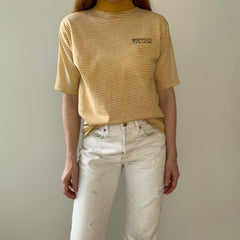 1980s Brooklyn College Mustard Yellow Striped Mock Neck T Shirt