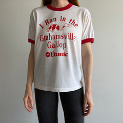 1980s I Ran The Grahamsville Gallop Screen Stars Ring T-Shirt