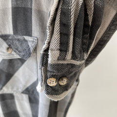 1990s USA Made Osh Kosh Gray and Black Tattered Flannel - Swoon