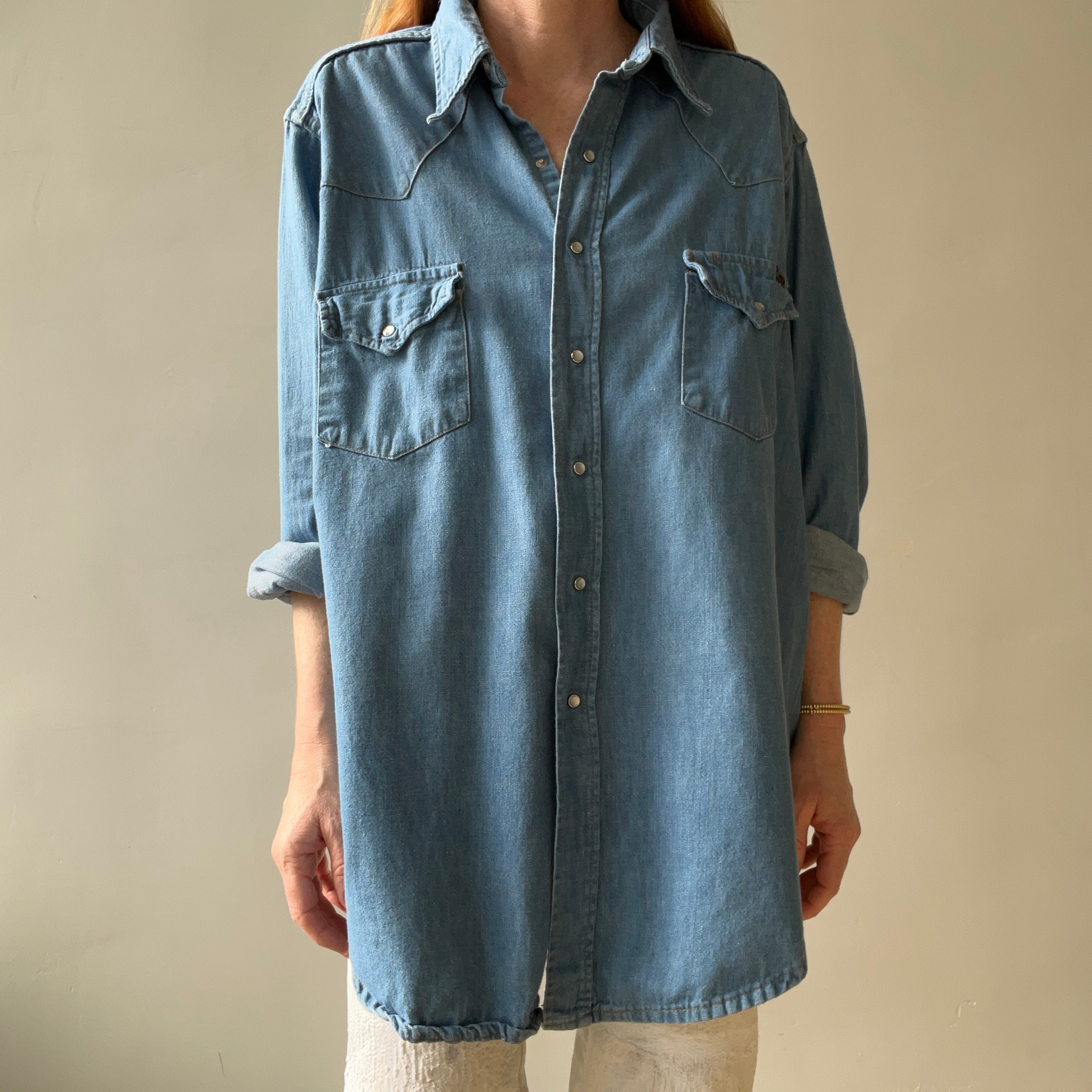 1970s Sears Roebucks Denim Western Button Up/Snap Shirt - !!!!