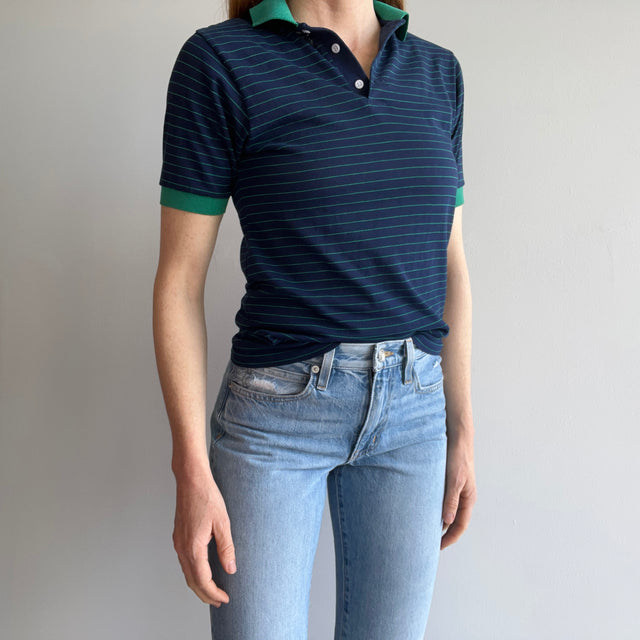 1980s Wonderful Thin Pinstriped Polo Shirt