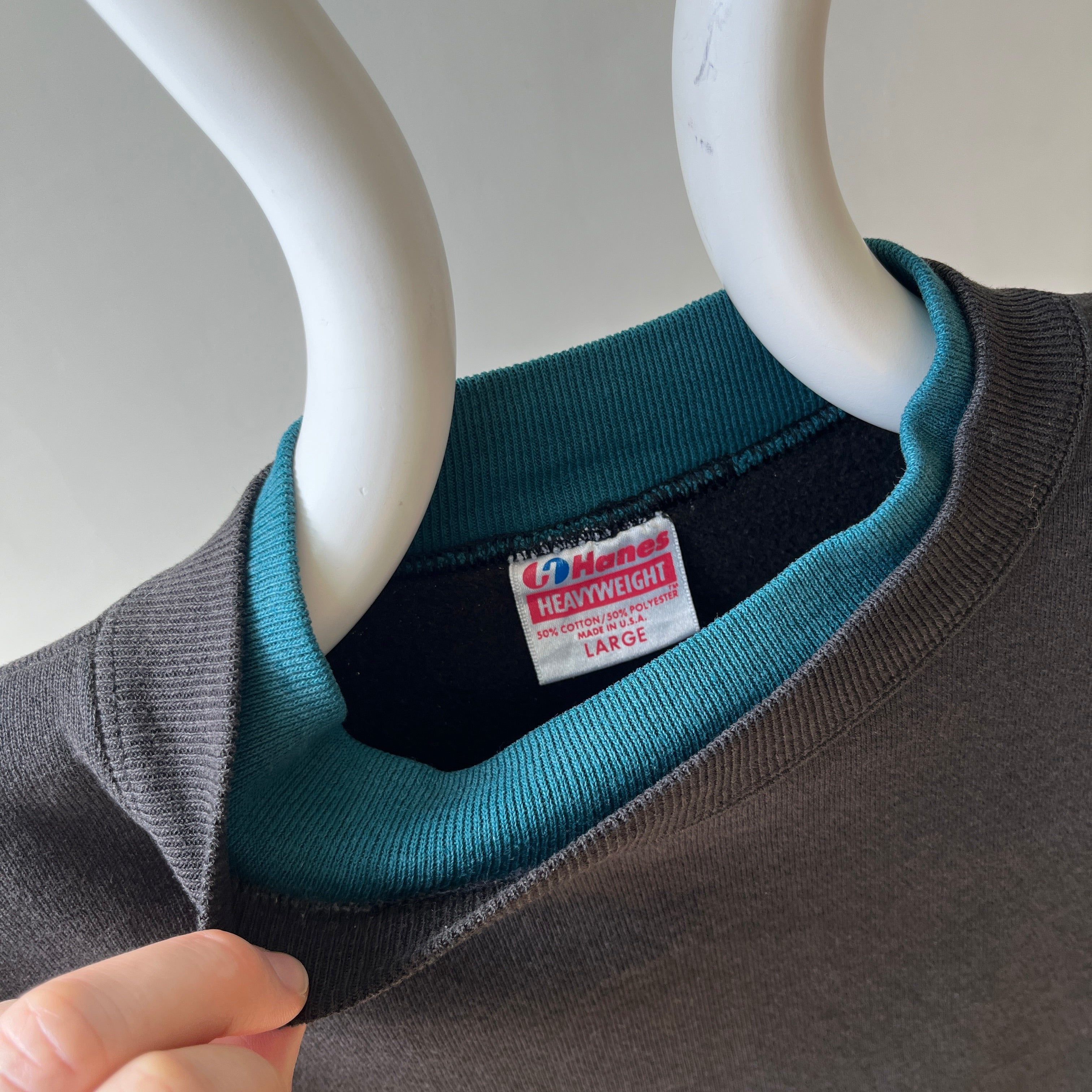 1980/90s Blank Faded Black Double Collar Heavyweight Sweatshirt by Hanes