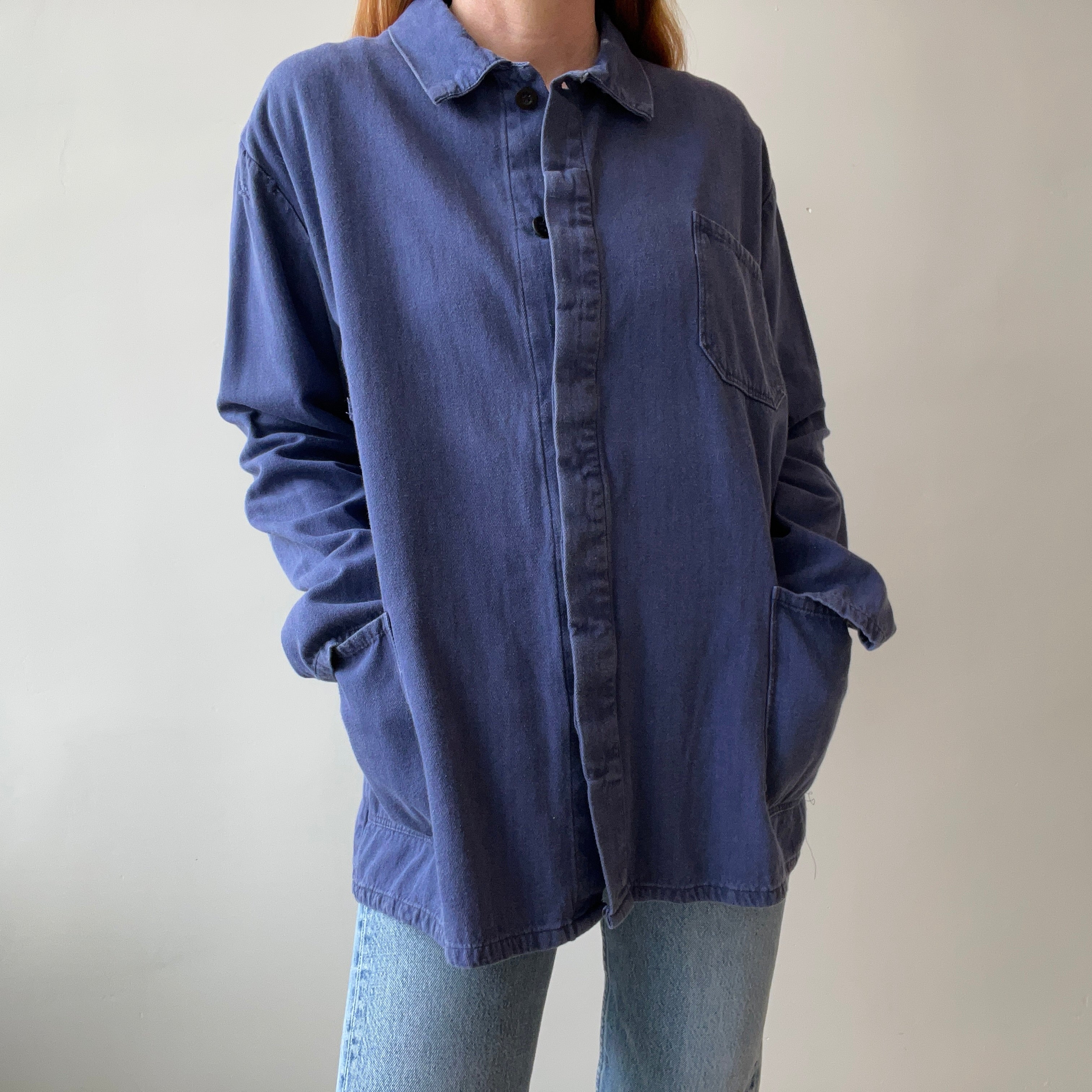 1980/90s Herringbone Twill Sashiko Mended Soft and Slouchy Chore Coat