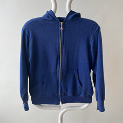 1970/80s Sears Soft and Slouchy Navy Hoodie (Replaced Zipper) - Dreamy w Mending