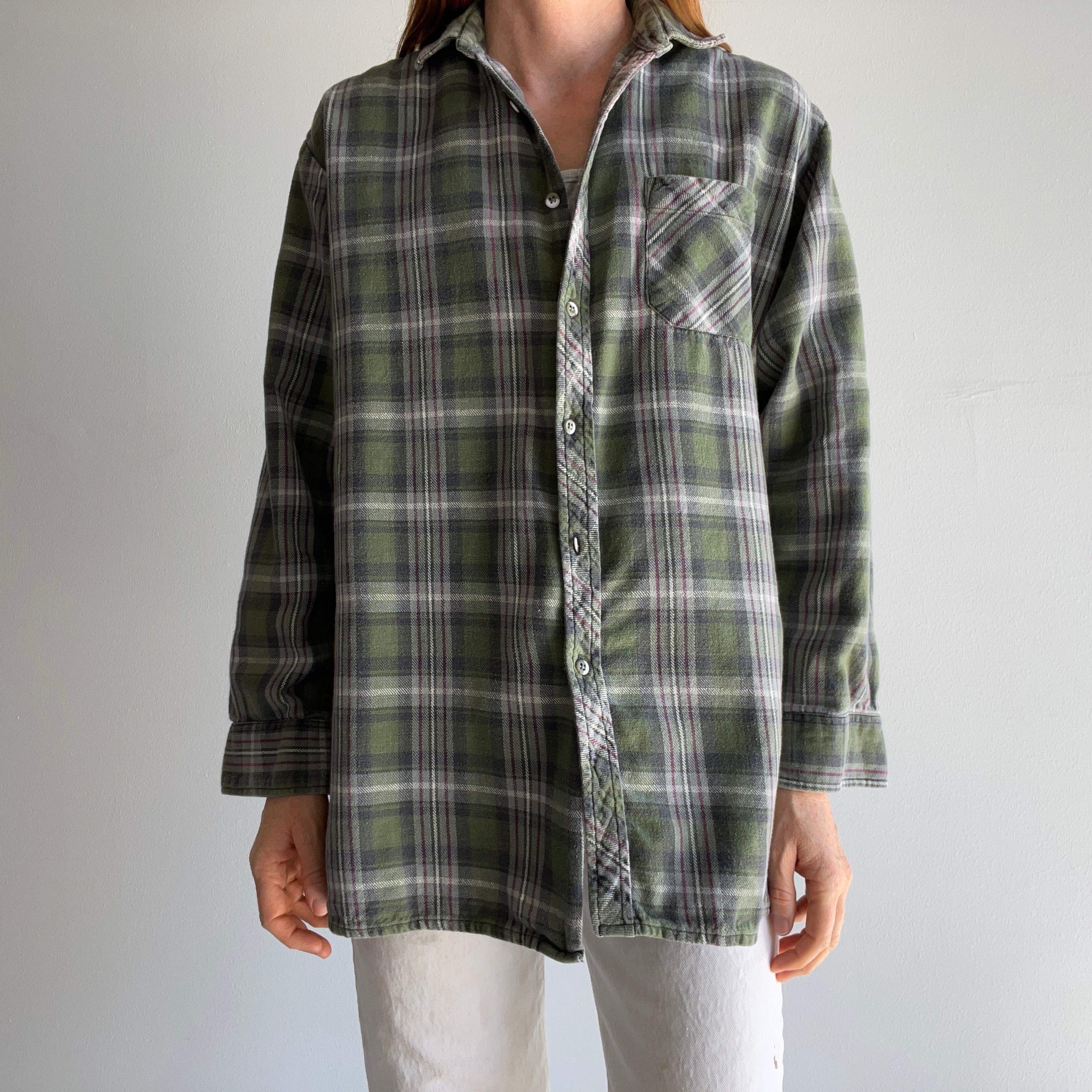 1990s European Cotton Flannel - Green Plaid