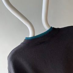 1980/90s Blank Faded Black Double Collar Heavyweight Sweatshirt by Hanes