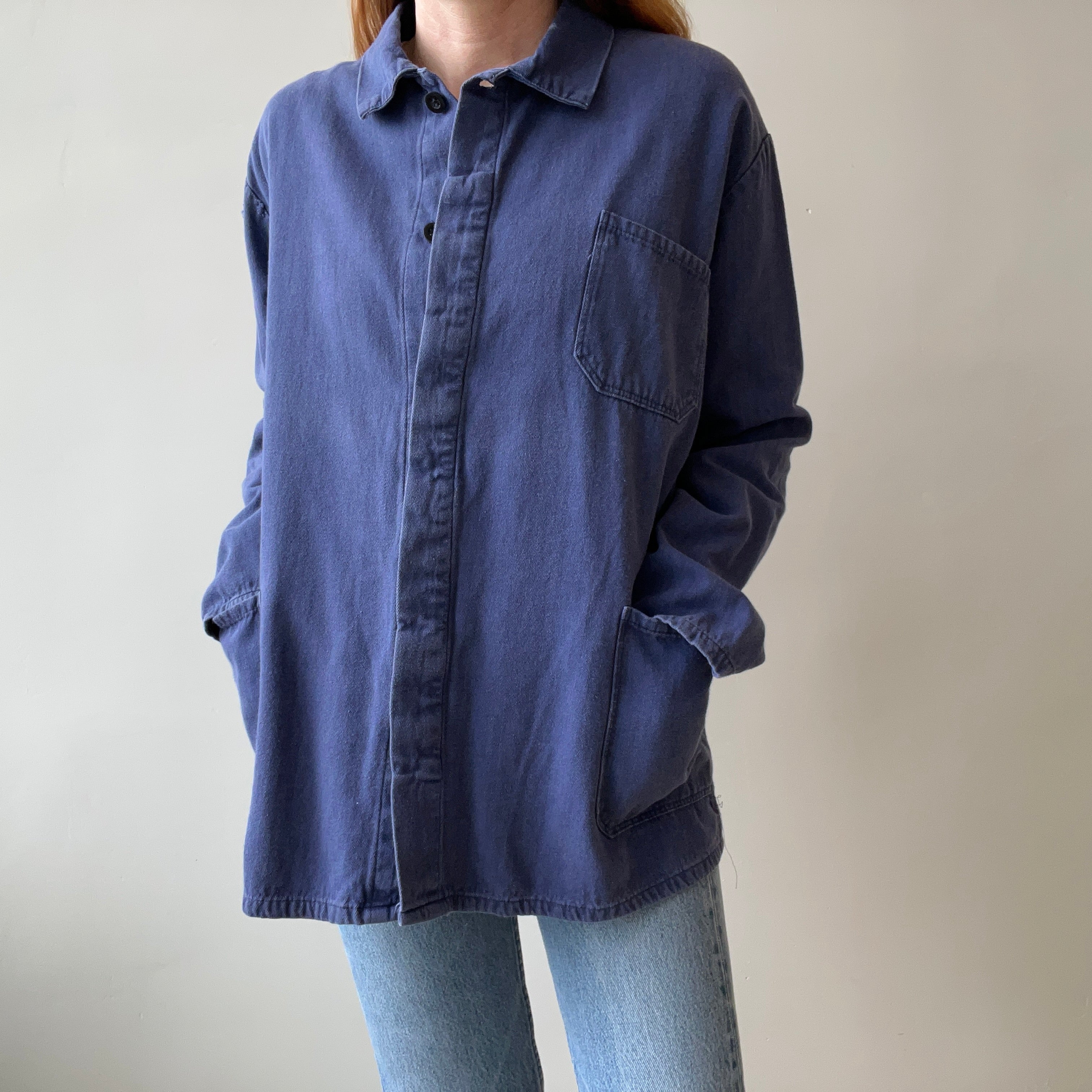 1980/90s Herringbone Twill Sashiko Mended Soft and Slouchy Chore Coat