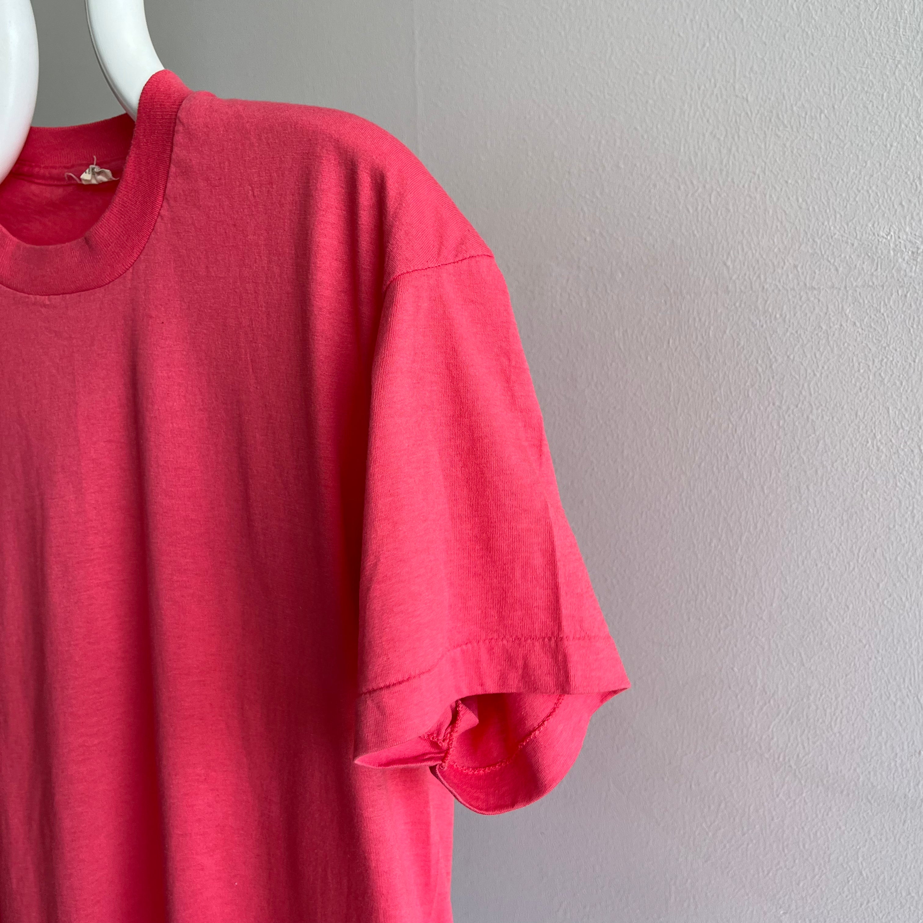 1980s Salmon Pink Never? Barely? Worn T-Shirt by Screen Stars