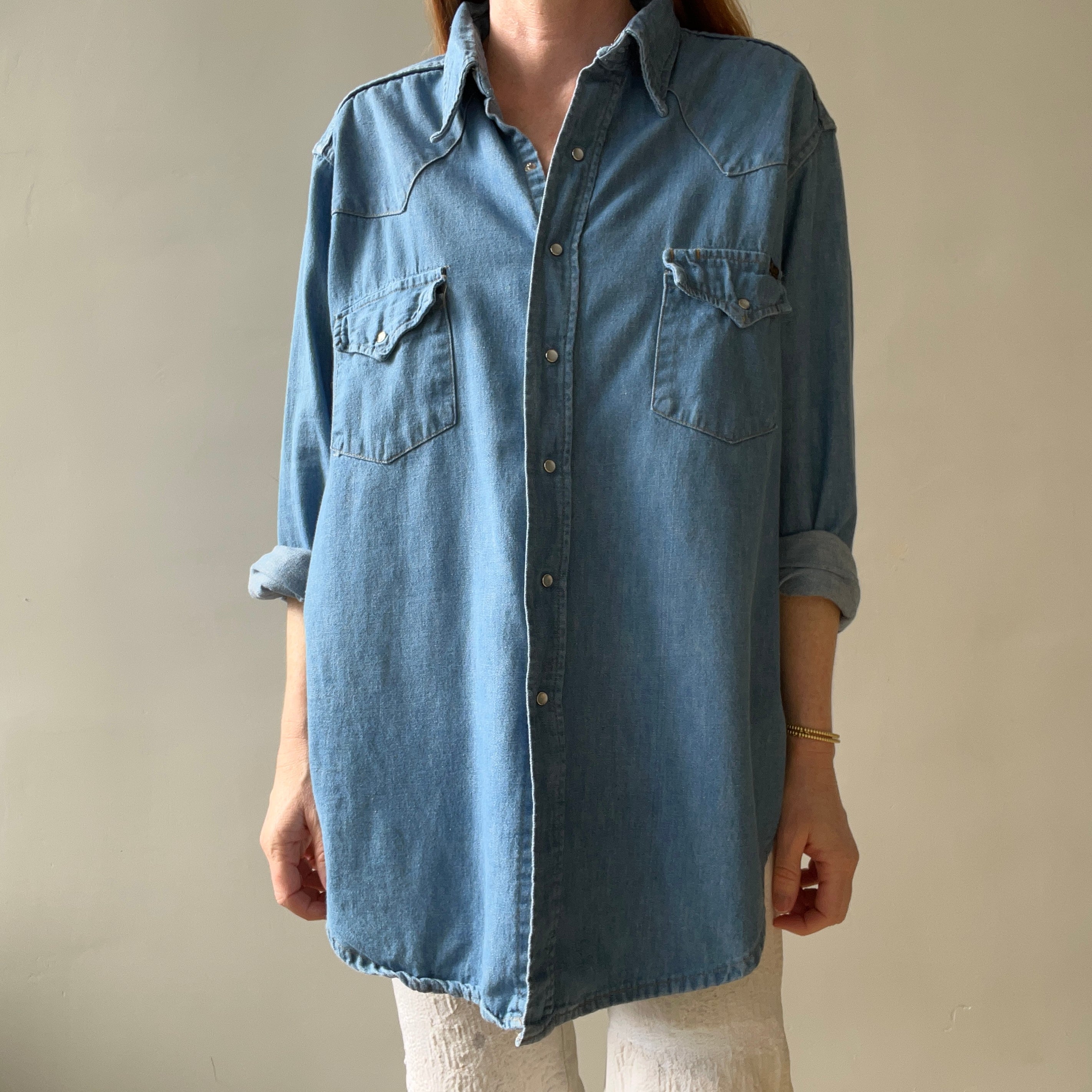 1970s Sears Roebucks Denim Western Button Up/Snap Shirt - !!!!