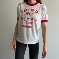 1980s I Ran The Grahamsville Gallop Screen Stars Ring T-Shirt