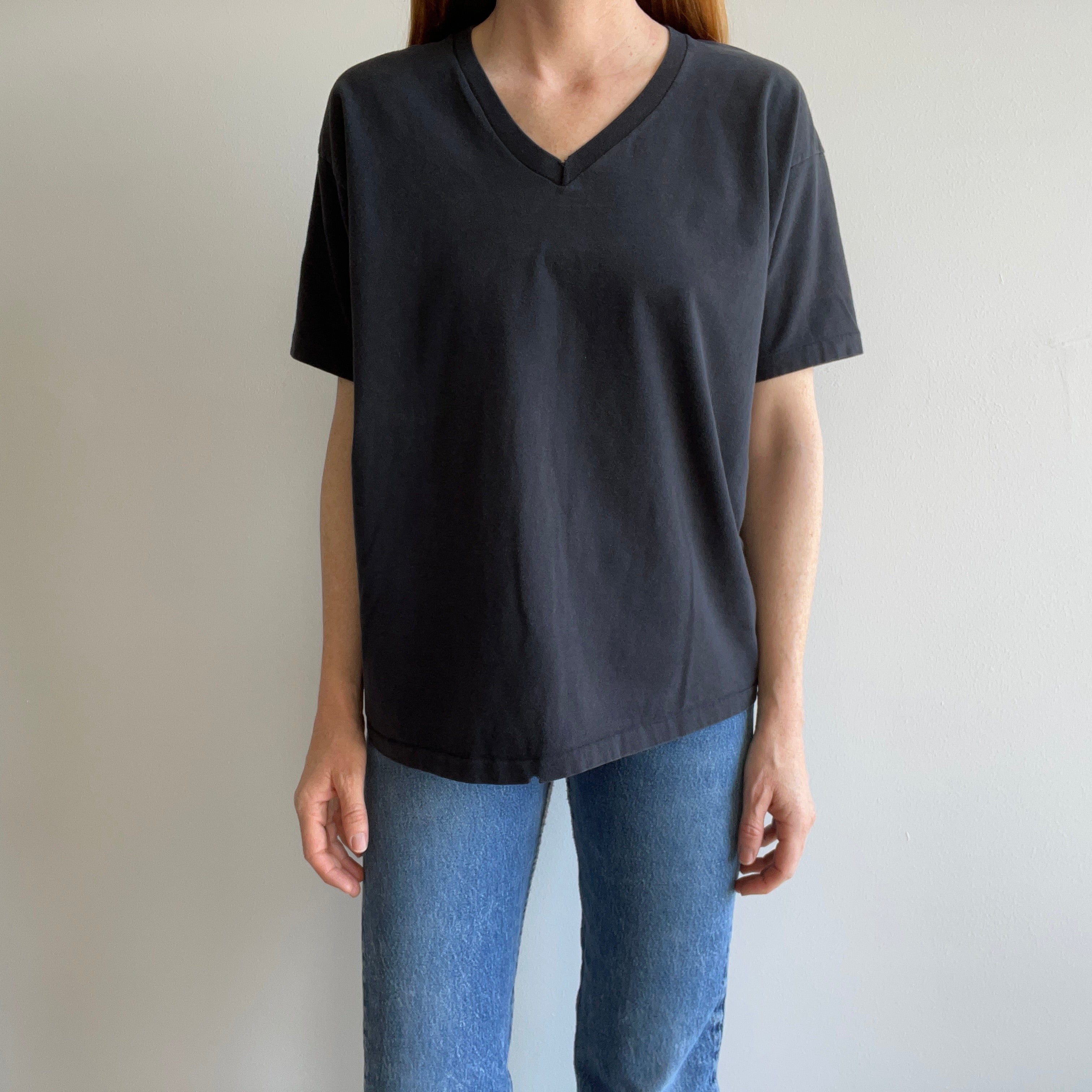 1990s USA Made Blank Black V-Neck by GAP